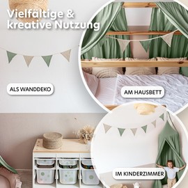 LILIMAUS Bunting Fabric [with Gold Appliqué in 12 Colours] Bunting Children's Room - 100% Cotton Handmade Garland Fabric - Muslin Bunting - House Bed Decoration Girls & Boys for Baby Room