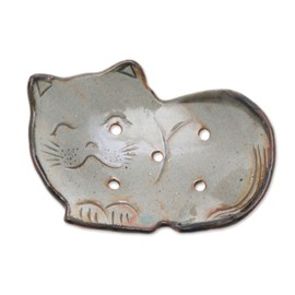 NOVICA Bathroom Accessory from Thailand 'Happy Feline'