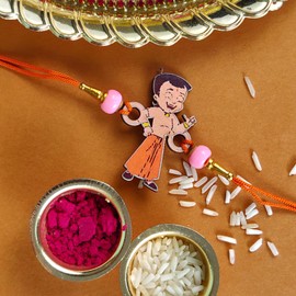 Crafty Creations Presents Traditional Designer Kid's Rakhi for Brother on Raksha Bandhan gifting (Orange Color Bheem Rakhi)