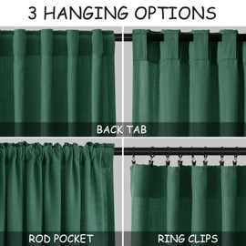 Emerald Green Linen Curtains 84 Inch Length 2 Panels Set for Living Room Rod Pocket Back Tab Light Filtering Window Drapes for Bedroom Dining Room Protect Privacy Country Farmhouse Decor 52x84