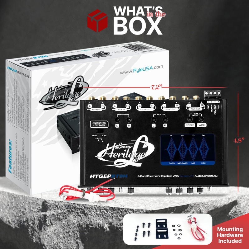 Lanzar 4 Band Parametric Equalizer - Wireless Streaming, Half Din