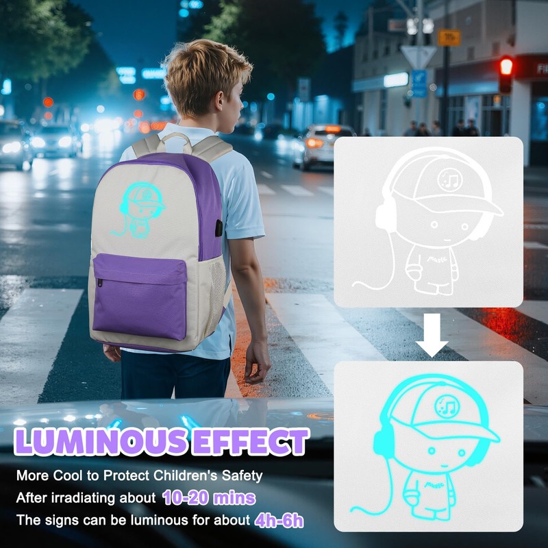 SAMIT Anime Luminous Backpack with USB Charging Port Anti Theft