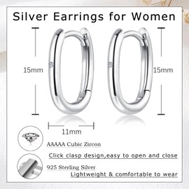 Glintara Small 925 Sterling Silver Hoop Earrings, 925 Sterling Silver Oval Hoop Earrings, Hypoallergenic Earrings, Silver Hoop Earrings, Classic Hoop Earrings with Zirconia, Cartilage Sleeping