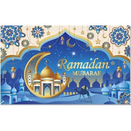 DPKOW Large Ramadan Mubarak Banner for Ramadan Decoration, Fabric Ramadan Mubarak Backdrop Banner for Ramadan Home Wall Decoration, Ramadan Indoor Outdoor Decoration Muslim Ramadan Supplies, 185*110cm