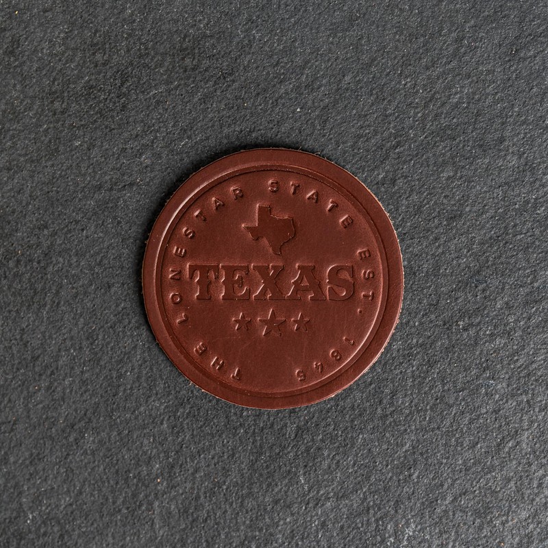 Texas Leather Coasters, Full Grain Leather, 4" Round, 1 pc