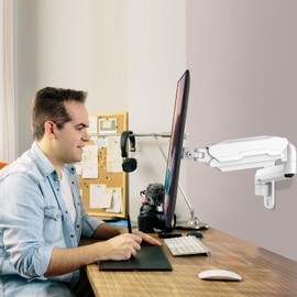MOUNT PRO Single Monitor Wall Mount for 13 to 32 Inch Computer Screens, Gas Spring Monitor Arm Holds Up to 17.6lbs, Full Motion Adjustable Wall Bracket, VESA Mount 75x75, 100x100, White