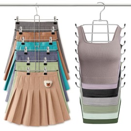 WYLWLS 2-in-1 Space-Saving Closet Organizer: 6-Tier Pants Hanger with Sliding Clips & 8-Tier Tank Top/Bra Organizer - Foldable Stainless Steel for Small Spaces