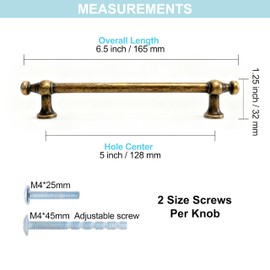 Fecraf 5 Inch Hole Center Antique Brass Cabinets Pulls, 6 Pack Vintage Drawer Handles for Kitchen Bedroom Farmhouse, Aged Gold Bras Dresser Pulls, Zinc Alloy.