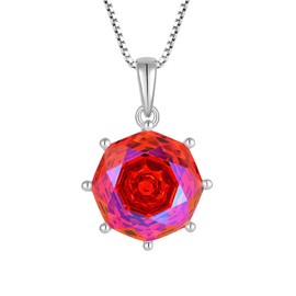 YL Round Pendant Necklace for Women 925 Sterling Silver Rose cut January Birthstone Garnet Pendant Jewellery Gifts for Wife Girlfriend