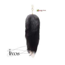 Iivos Fluffy Therian Tail Keychain - Soft Fur, Realistic Colors, Durable, Perfect for Cosplay, Renaissance Fairs (1, Black fox)