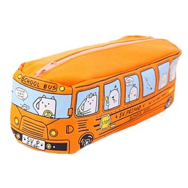 STOBOK Creative School Bus High Capacity Pencil Case Stylish Zippered Pencil Bag for School Office Supplies Lightweight Compact Design for Organizing Stationery Orange