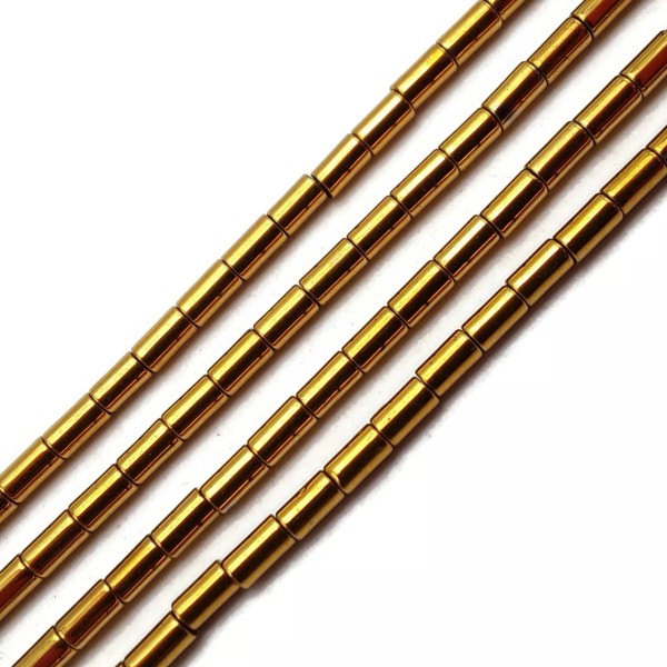 Gold Plated Hematite Smooth Round Tube Beads 3x5mm 15.5" Strand