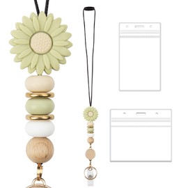 Qoroos 3 in 1 Set Retractable Teacher Lanyard Green with ID Badge Holder Women Cute Badge Reel Lanyard Horizontal Cruise Lanyards for Ship Cards