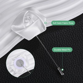 M METERXITY 1-Pack Flower Lapel Pins for Men, Rose Boutonnieres Pin Groom Boutonnieres for Wedding/Dance/Party, Men Lapel Pins for Suits Satin Flower Corsage [Pure White]