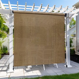 KANAGAWA Outdoor Roller Shade 8'X6' Walnut Exterior Cordless Patio Roll Up Shades for Outside Pergola Porch, Outdoor Blinds for Patio