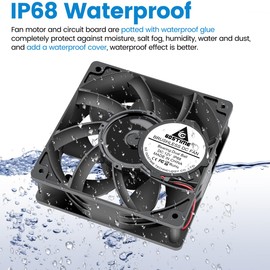 GDSTIME 120mm x 38mm 12V DC IP68 Waterproof Fan, High Speed Dual Ball Bearing Brushless Computer PC Case Exhaust Cooling Fan 2Pin for RV Refrigerator Solar Battery Box Ventilation, 2 Pack