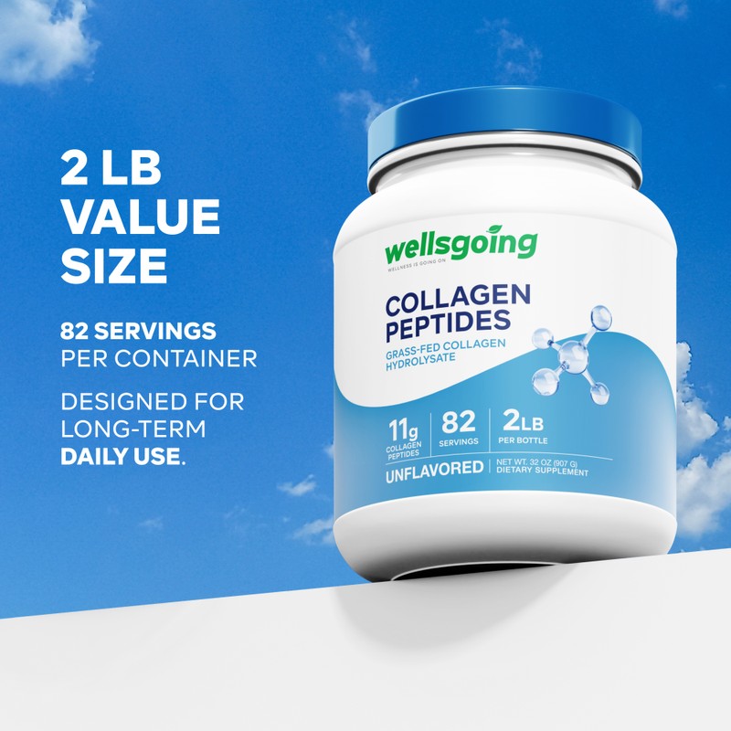 Wellsgoing Collagen Peptides Powder, Grass-Fed Collagen Hydrolysate for Hair, Skin,
