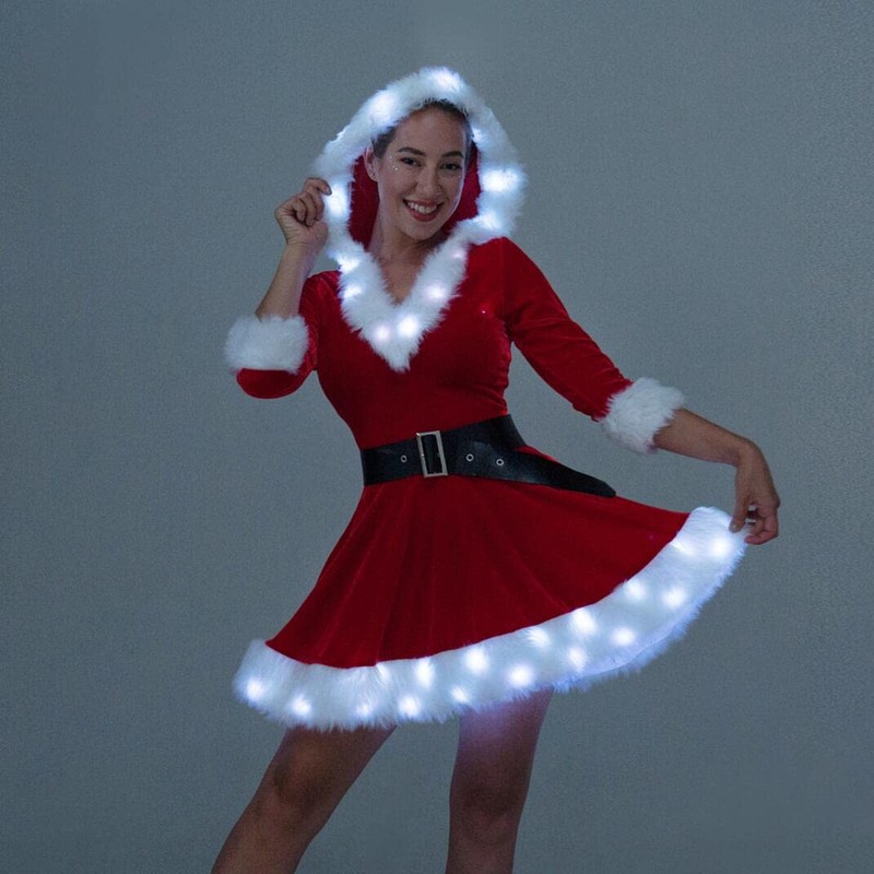 bDDeDD Women's Santa Costume LED Light Up Christmas Dress Cosplay