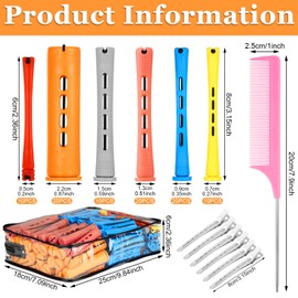 90 Pcs Hair Perm Rods Set, 6 Sizes Plastic Hair Curling Rods with Hair Clips Rat Tail Comb, Cold Wave Rods for Long Short Hair Hairdressing Styling Tools
