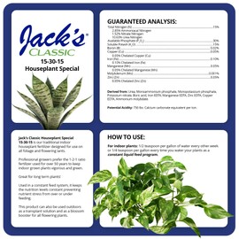 Jack's Classic 15-30-15 Houseplant Special Water-Soluble Fertilizer with Micronutrients to Green-Up and Increase Blooms in Houseplants, 8oz, 5 Pack