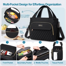 Yunkevivo Lunch Bag Lunch Box Women - Insulated Lunch Tote Bag for Women Men, Leakproof Large Womens Lunch Bags for Work, Lunch Cooler Bag for Adult with Side Pocket for Picnic, Hiking, Beach (Black)