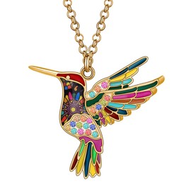 DOWAY Cute Enamel Hummingbird Necklace with Birds and Rhinestones Jewelry Gifts, enamel, No Gemstone