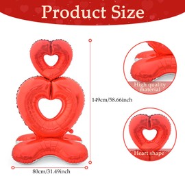 HAIMITI Valentines Day Balloons, Large Red Hearts Love Standing Balloons for Valentines Party Decorations, 58In x 31In 3D Love Foil Balloons Galentines Day Wedding Decor
