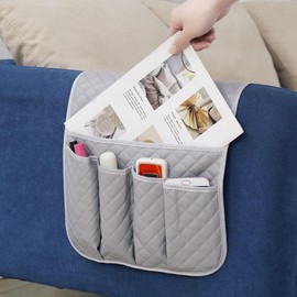 Jaugufiy PU Leather Sofa Armrest Organizer Couch Arm Storage Bag Sofa Arm Couch Caddy Anti-Spill Armrest Remote Control and Cellphone Organizer Holder (Grey)