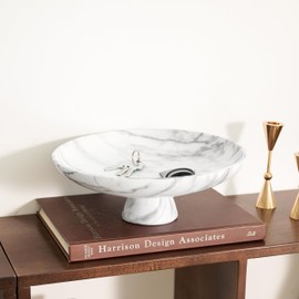 DN DECONATION White Resin Decorative Bowl for Modern Home Decor, 11.2" Large Pedestal Kitchen Fruit Bowl/Key Holder/Candy Dish/Potpourri for Entryway Table, Coffee Table, Dining Room,Table Centerpiece