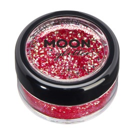 Moon Glitter Shaker with Iridescent Glitter - 100% Cosmetic Glitter for Face, Body, Nails, Hair and Lips - 5g - Cerise Red