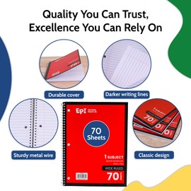 EPI Spiral Notebook, 1 Subject, Wide Ruled Paper, 70 Sheets (Blue, 6)