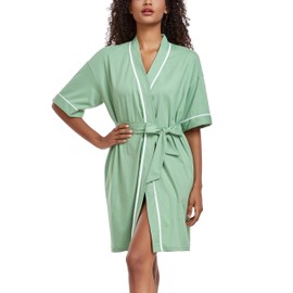 COLORFULLEAF 100% Cotton Bathrobes Women's Lightweight Dressing Gown Short Sauna Kimono Soft Women Sleepwear, sage green