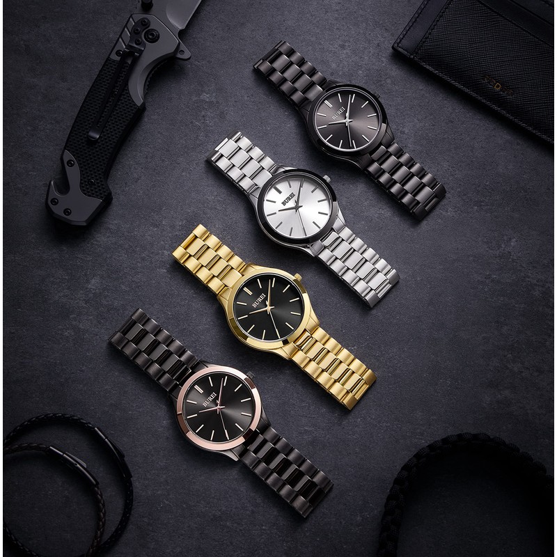 BUREI Men's Quartz Waterproof Analog Wrist Watch Men Watch, Black,