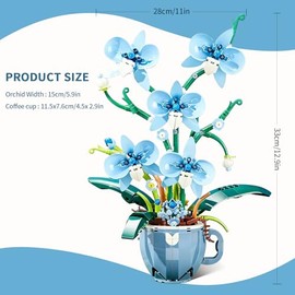 Blue Orchid Flowers Building Block Set Coffee Cup Flower Plant Building Kit Botanical Model Toys Home Decoration Gift for Adults Teens 567 PCS