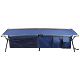 PORTAL Folding Portable Camping Cot, Guest Bed with Carry Bag and Side Storage Organizer, Camping Cots for Adults Sleeping, Away Tent Sleeping Cot Bed, Supports 300 LBS, Blue