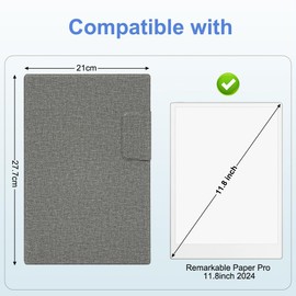 AXFEE Case for Remarkable Paper Pro Tablet 11.8 inch, Ultra Thin Magnetic Case, PU Leather Protective Case, Car Sleep/Wake, Skin Protection Case for Remarkable Paper Pro 2024 11.8 Inch (Grey)
