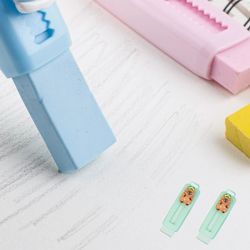2 Pcs Retractable Pencil Eraser Cute Capybara Sliding Push Pull
