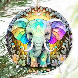 Dodosky Colorful Ceramic Elephant Christmas Ornament, Elephant Ornaments for Christmas Tree, Holiday Decorations, Christmas Decor, Elephant Lovers, Elephant Gifts, Christmas Ornament Gift Ideas