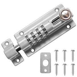 Drenky 4 Unique Combination Locking Bolt, Heavy Duty Sliding Lockable Padbolt, 120mm Silver Stainless Steel Silded Door Latch Keyless, with Anti-Tamper Screws, 1 Pcs
