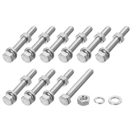 METALLIXITY Hex Head Screws Bolts, Nuts, Flat & Lock Washers Kits (M6-1x45mm) 10 Set, Stainless Steel Fully Threaded Machine Screws Bolt Set - for Home Appliance Equipment