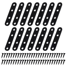 FSSTUD 14 Pcs 77 x 16mm Stainless Steel Straight Braces Black Flat Corner Braces Small Straight Brackets Flat Metal Mending Plate Cabinet Drawers Brace with 56 Pcs Screws