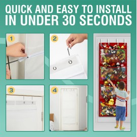 Honeyera Storage for Stuffed Animal - Over Door Organizer for Stuffies, Baby Accessories, and Toy Plush organizer/Easy Installation with Breathable Hanging Storage Pockets (SuperHero Red)