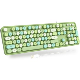 Atelus Computer Keyboard Wired, Plug Play USB Keyboard with Large Number Pad, Caps Indicators, Foldable Stands, Full Size Keyboard for Windows PC Laptop (Green Colorful)