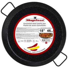 MAGEFESA 18" Enameled Steel Paella Pan - 46 cm - 12 Servings, Ideal for Outdoor Cooking and Making Your Own Traditional Valencian Paella, Easy Cleaning