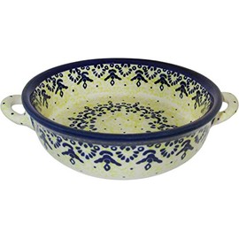 Polish Pottery Small Round Baker with handles - Eva's Collection Lace