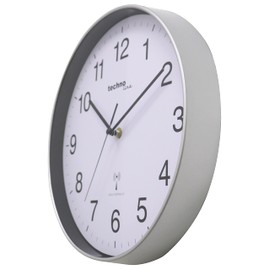Technoline WT8030 Classic Radio-Controlled Wall Clock, Silver Frame, White Dial, Black Numerals, Diameter: 30 cm, Silver
