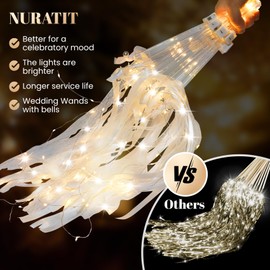 50 PCS Wedding Wands with Ribbons & Bells, Romantic Sparkle with Three Light Modes, Light up Wands for Wedding Send off, New Year, Birthday Party, Parties, and Celebrations