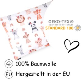 PinkZebra Children's Pillowcase 35 x 40 cm 100% Cotton Cushion Cover Boys Oeko-Tex Standard 100 Children's Covers with Zip Cute Animals