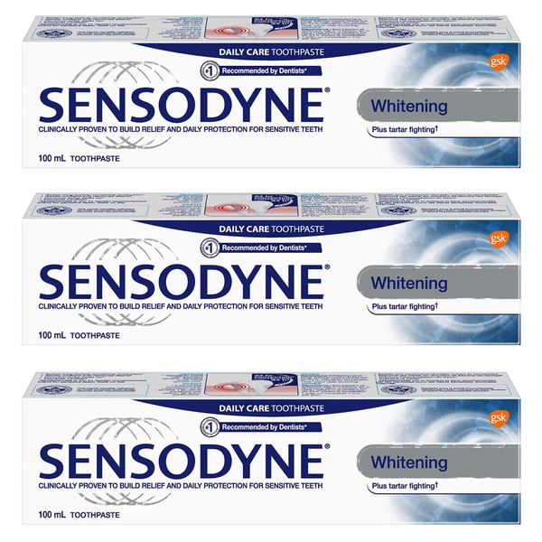 Sensodyne Sensitivity Toothpaste for Sensitive Teeth, Whitening Plus Tartar Control, 100ml (Pack of 3)