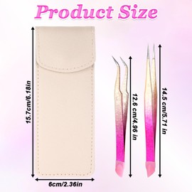 2PCS Double Ended Sticker Tweezers, Nail Tweezers for Nail Art with Storage Bag Stainless Steel Tweezer Straight Curved Tip Tweezer for Eyelash Extensions Rhinestone Stickers